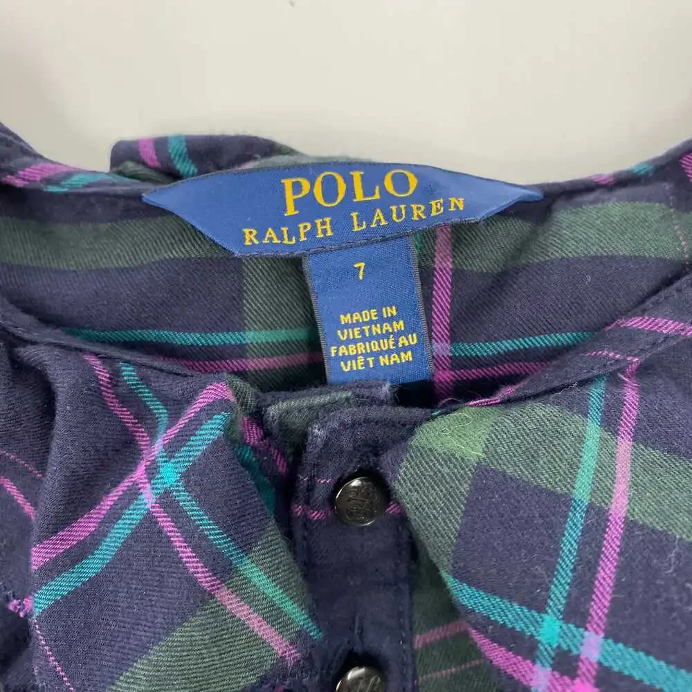 Polo by Ralph Lauren Girls Dress Navy Plaid Ruffle | Short Mini 7 Regular